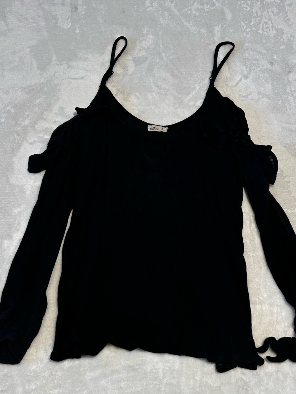 Hollister Black Cold-Shoulder Long Sleeve Top with Spaghetti Straps